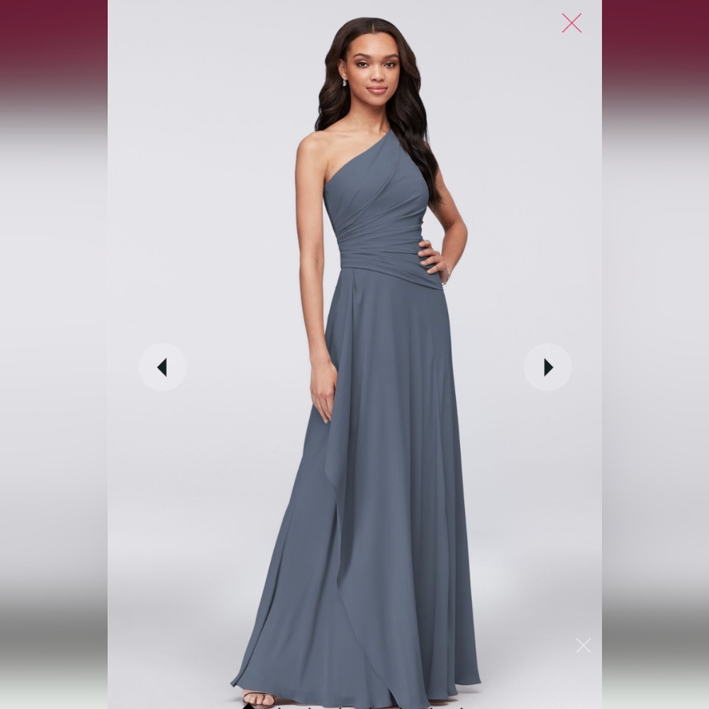 DAVIDS BRIDAL one-shoulder georgette cascade bridesmaid dress 10 STYLE# F19832